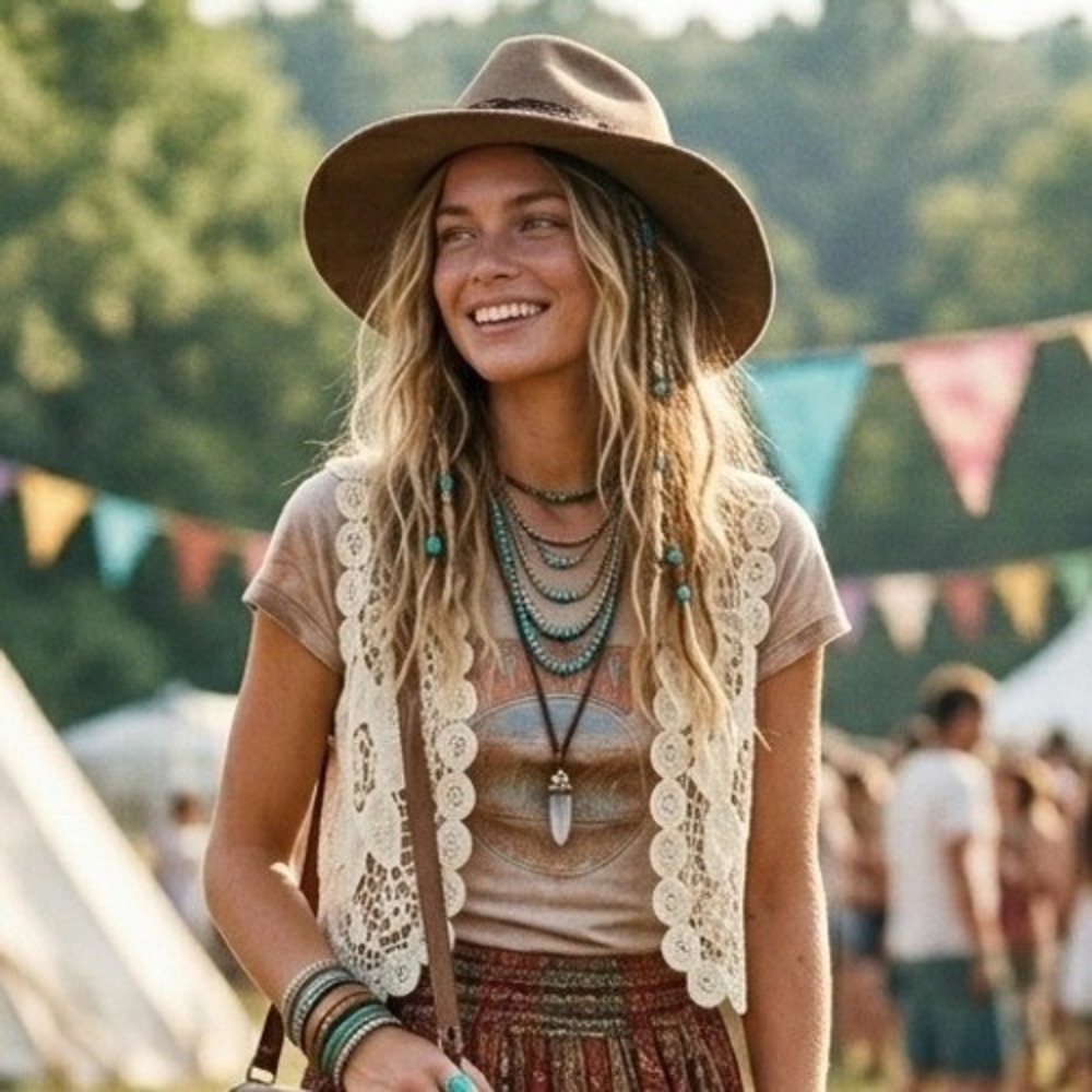 Rainbow Boho‎ Hippie Festival Floral Medallion Lace Crochet Open Vest Ivory OS